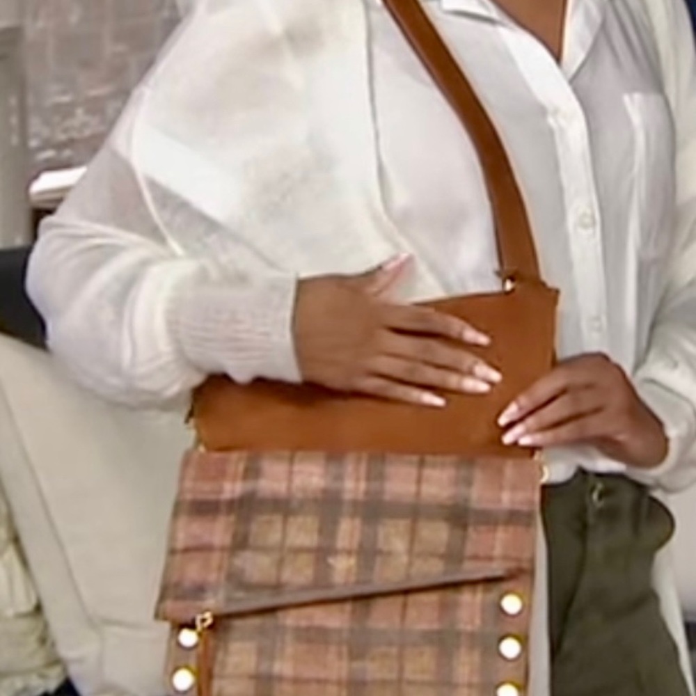 Hammitt Dillon Medium Leather Crossbody Bag Cognac Plaid